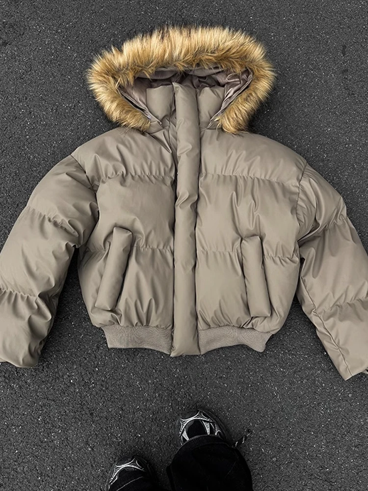 เสื้อโค้ทกันหนาวบุขนสไตล์อเมริกันสำหรับผู้ชาย แบรนด์ทันสมัย แต่งฮู้ด ผ้าฝ้าย คอปกขนสัตว์