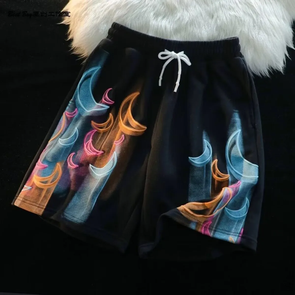 

Fashion Men Shorts Loose Straight-leg Pockets Drawstring Moon Printing Casual Men Summer New Sport Shorts Trend Streetwear