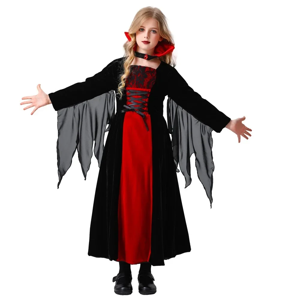 Mädchen Halloween Kostüm Vampir verkleiden Kind Vampir Rollenspiel Party Cosplay Outfits Vampir Teufel Performance Kostüme