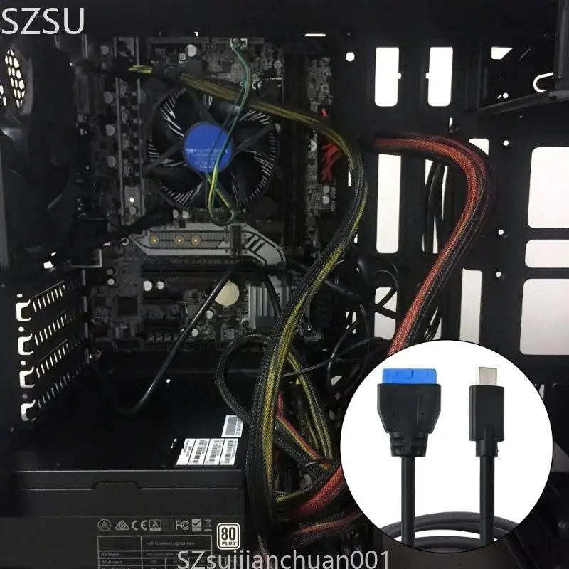 SZSU Type C Male to IDC20P Female Header Extension Cable Adapter Cable 20Pin Data Cable for Computer Motherboard 50CM/100CM