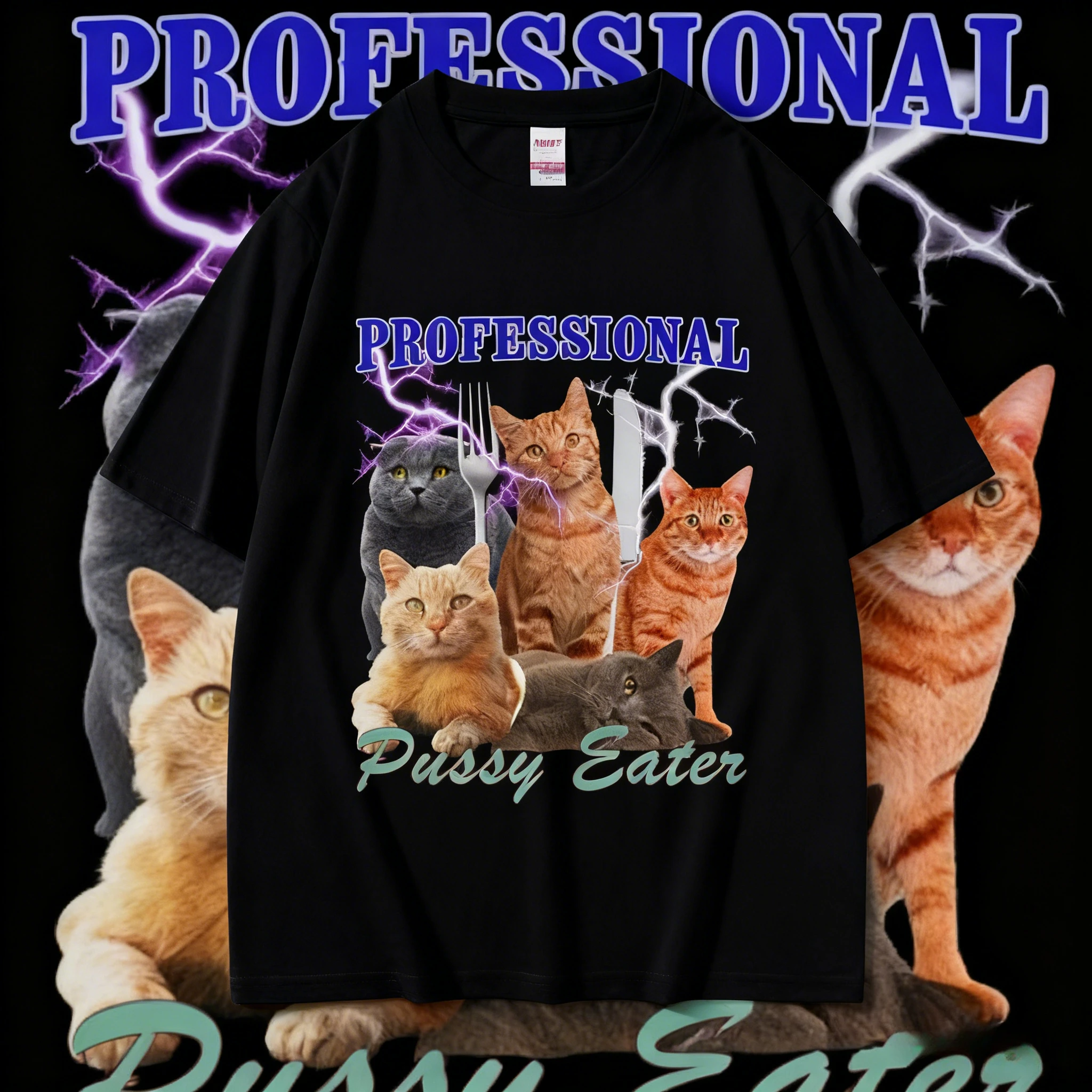 2025 Summe Professional Pussy Eater Funny Cat Lover Tee Shirt Men's Leisure Fashion Clothing 100% Pure Cotton Printed T-shirt