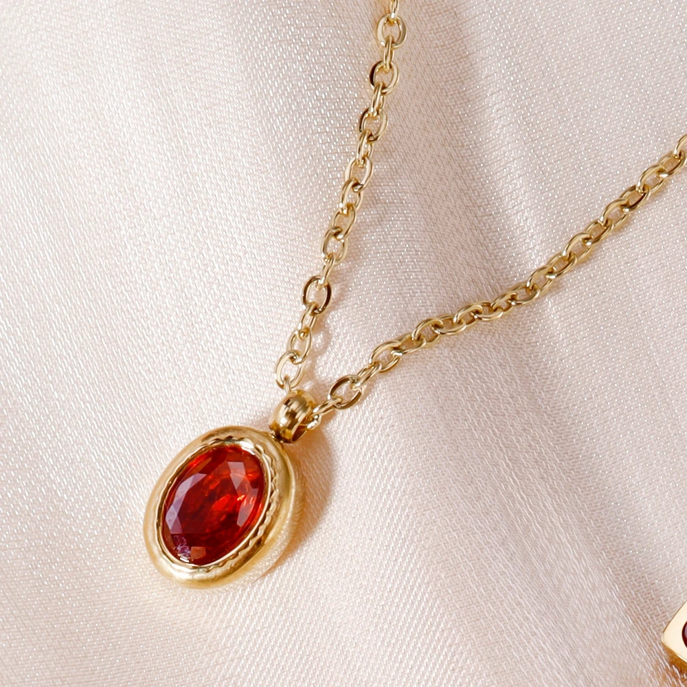 WILD & FREE Colgante de cristal de circón rojo para mujer, collar de oro de acero inoxidable de lujo, joyería de boda exquisita