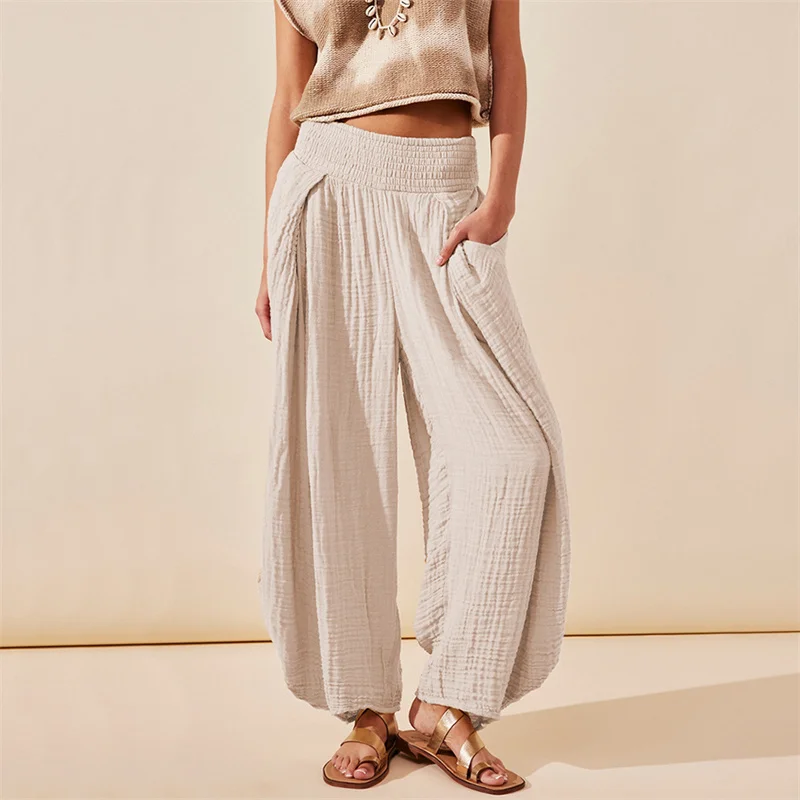 Women Yoga Harem Pants High Waist Loose Wide Leg Trousers Palazzo Baggy Summer Boho Lounge Beach Vacation Outfits With Pockets