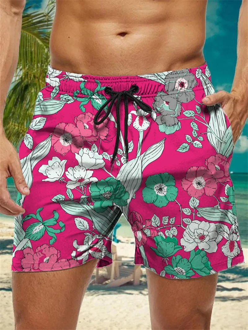 

Модные короткие брюки с цветочным рисунком для мужчин, летние трендовые гавайские пляжные шорты с 3D принтом, крутая уличная одежда, большие плавки