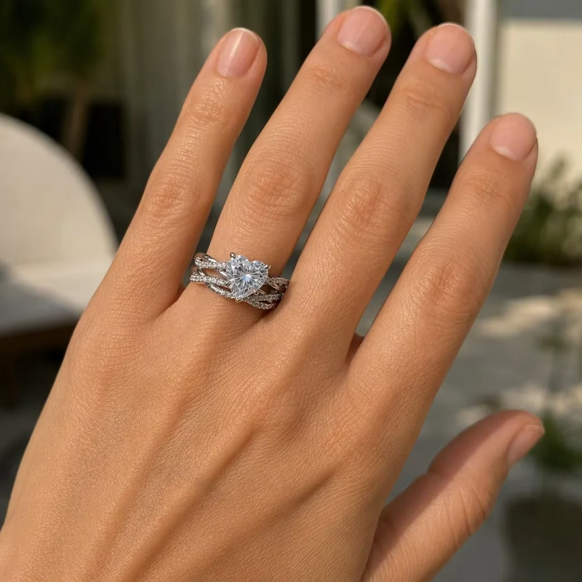 925 Sterling Silver Twisted Band Heart Cut Moissanite Bridal Stackable Ring Set Promise Engagement Wedding Rings For Women