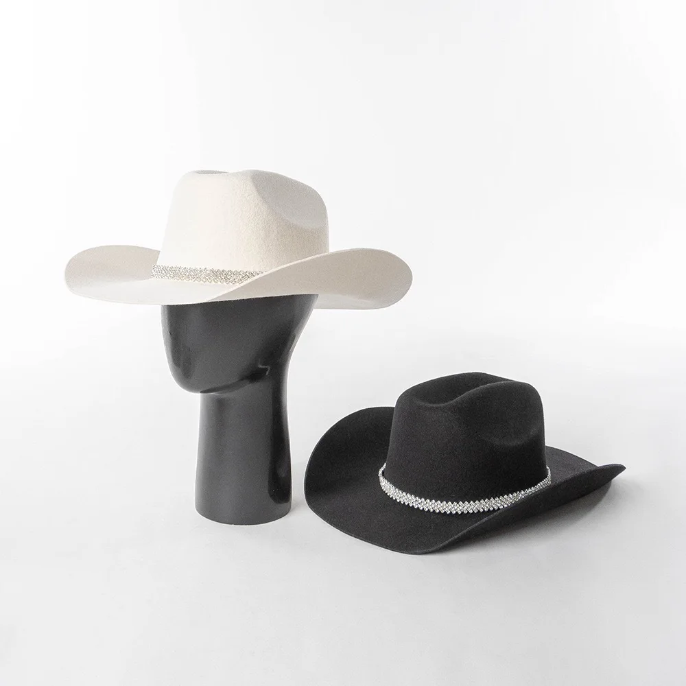 2024 Latest Women's Black and White Wool Ni Cowboy Hat Wide Edge Jazz Hat Women's Cowboy Hat Men's and Women's Theme Party