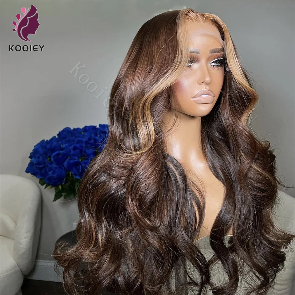 Balayage تسليط الضوء على شقراء 13X6 الدانتيل الباروكة الأمامية شعر الإنسان 360 براون شقراء تسليط الضوء على اللون 13x4 الدانتيل شعر مستعار أمامي للنساء