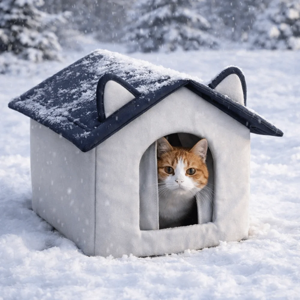 

Теплый уличный кошачий домик, ветрозащитная, влагостойкая основа, укрытие для кошек, водонепроницаемый закрытый дизайн, согревающая пещера для домашних животных на заднем дворе