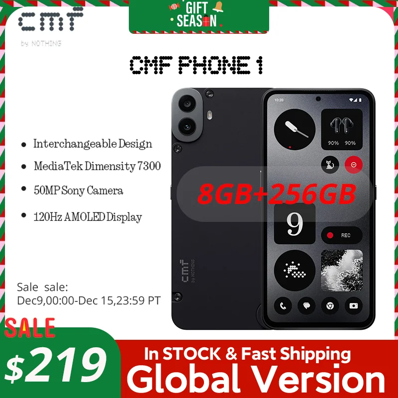 Global Version CMF Phone 1 6.67” AMOLED display 120Hz Mediatek Dimensity 7300 50MP 5,000 mAh IP52 33W fast charging Phone1