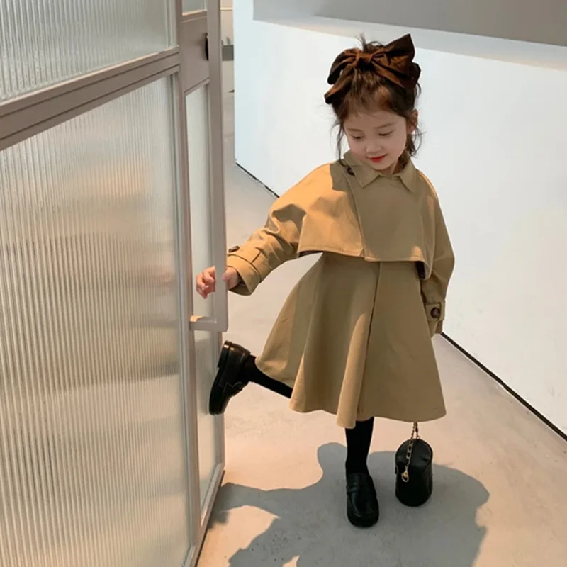 Spring Autumn Toddler Kids Girl 2PCS Clothes Set Cotton Trench Coat Outfit Solid Casual Sleeveless Dress Infant Babys Girl Suits