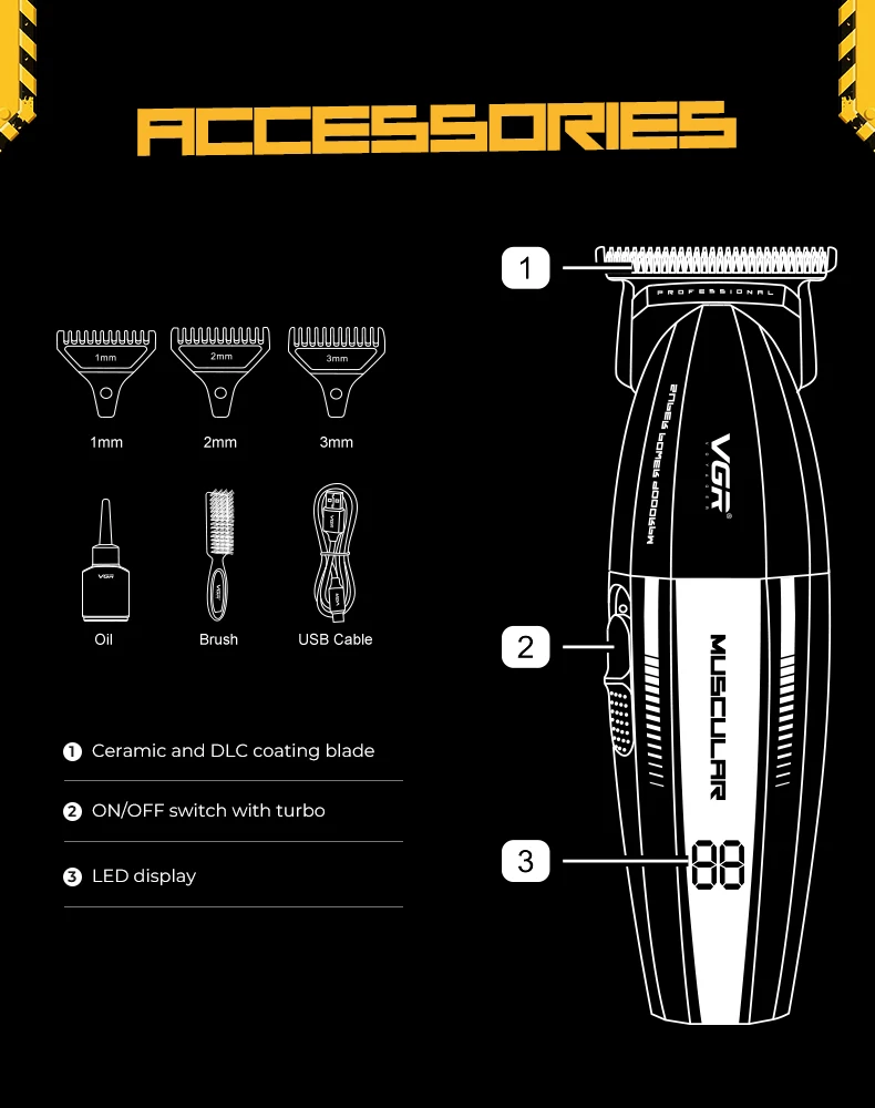 VGR Haarschneidemaschine Profi Haarschneidemaschine Haarschneidemaschine Haartrimmer Professionell Haarschneidemaschine Verstellbar Haarschneidegerät Akkubetrieben Metall Haarschneide- und Trimmer-Set V-285 – Detail 9