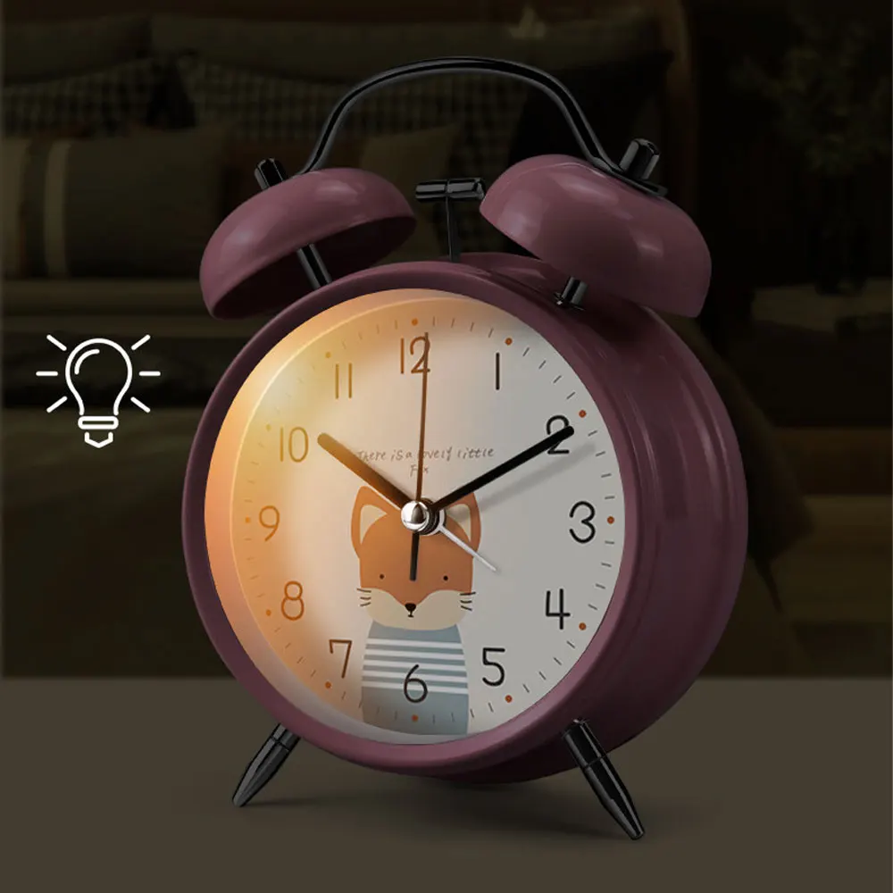 4inch Cute Cartoon Lion Twin Bell Alarm Clock Silent Non-Ticking Quartz Desk Clock for Kids Bedroom School & Home Decor
