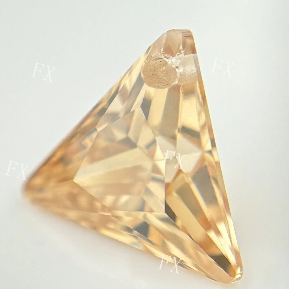 Single Hole Beads Cubic Zirconia Stones 5A Triangle Champagne Stone Loose CZ DIY Jewelry Beads  With Holes Free Shipping
