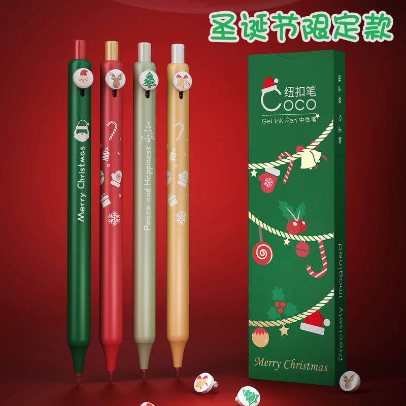 

ZENNYTH Christmas Gel Pen,4pcs Limited Edition Quick-Drying Click Pen with Decorative Button For School Office Writing Tool Gift