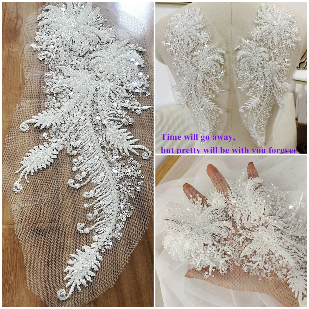 White 3D Beaded Sew on Wedding Bridal Lace strass Stones cristalli Appliques patch per cucire abiti da sposa fai da te abiti da ballo