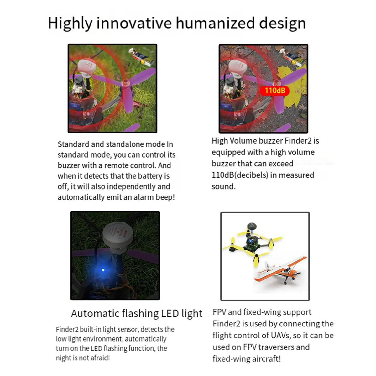 FinderFinder2 5 В зуммер трекер SuperLoud 105 дБ встроенный аккумулятор светодиодный автономный для FPV Racing Micro-Type Long Range LR4 Drone