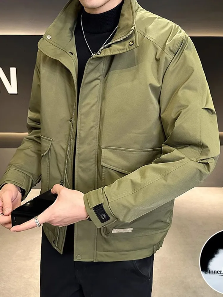 

Утепленная хлопковая куртка мужская с воротником-стойкой на молнии, теплая повседневная приталенная молодежная модная зимняя верхняя одежда