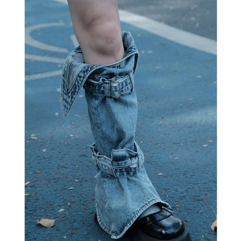 

Winter Autumn Leg Warmer Gothic Punk Rock Adjustable Bandage Buckled Foot Covers Flared Knee High Socks for Women 15UB