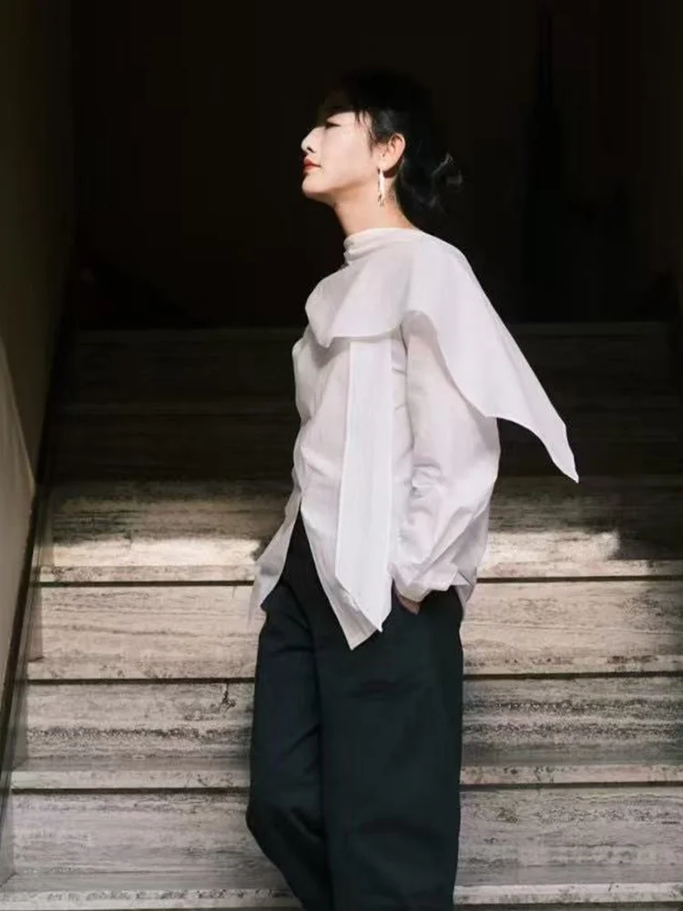 

Vitatha Oriental Feel irt Casual Netie Scarf Commute Casual Cotton Long Sve Loose Fit Pure Color Stand Collar Dr