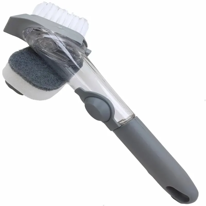 2 in 1 Multifunctional Cleaning Brush with Soap Dispenser with 2 Heads Sponge and Brush for Cookware and Kitchen