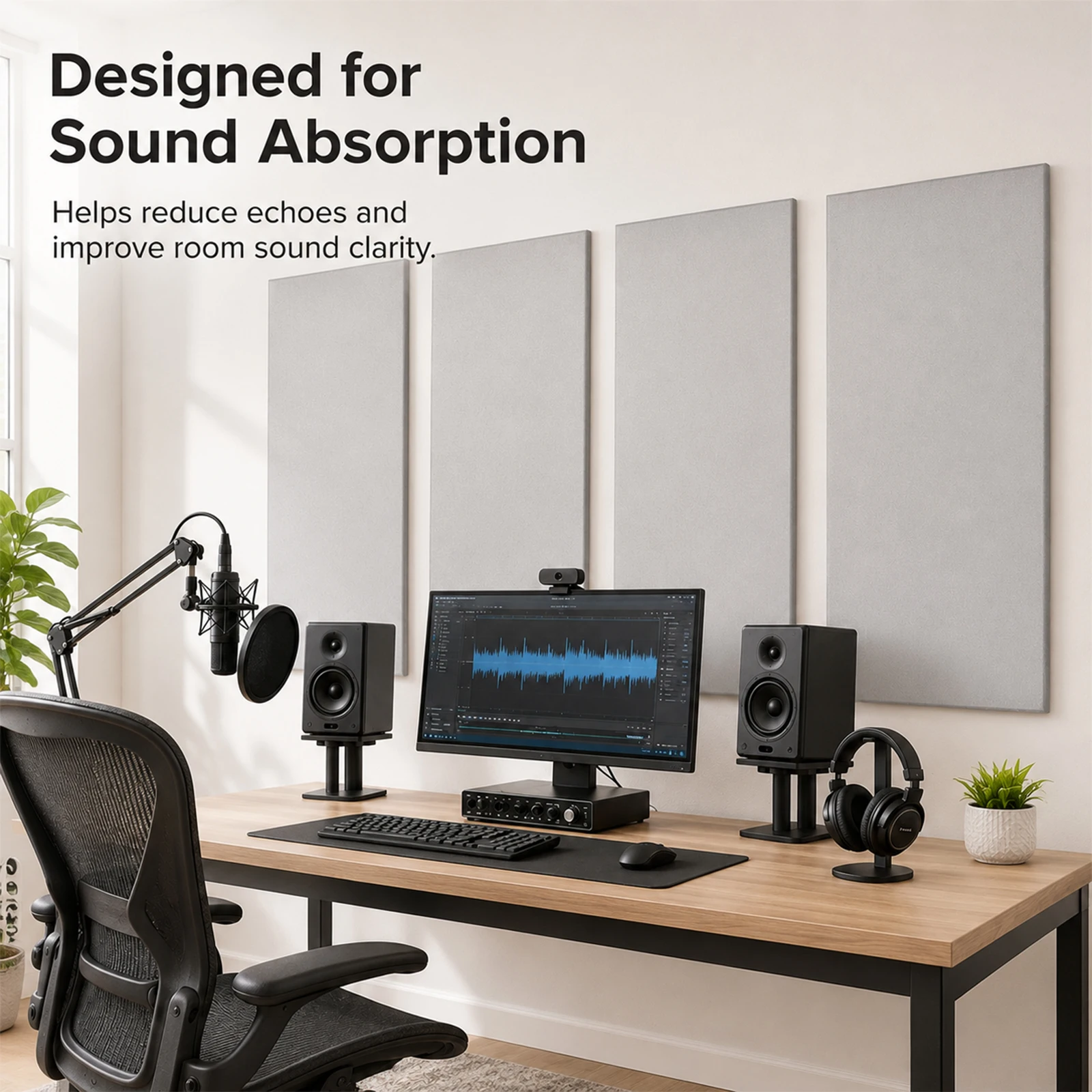 Pacote com 2 Painéis Acústicos de 47,2x23,6 Polegadas, Grandes Painéis de Fibra de Vidro Revestidos com Tecido para Absorção de Som, Tratamento Acústico para Estúdio de Gravação, Home Theater, Escritório e Sala de Conferências