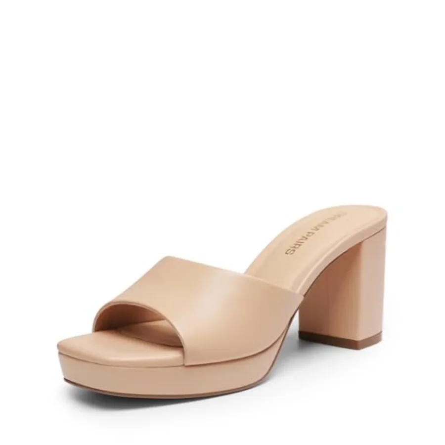 

DREAM PAIRS Women's Platform Block Heel Mule Sandals, Square Toe Ankle Strap Slip On Comfortable Heeled Sandals for Party Weddi