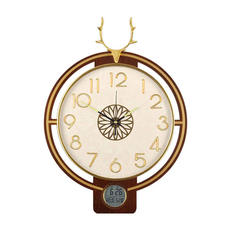 ZC New Chinese Style Pure Brass Strip Calendar Wall Clock Living Room Home Fashion Electronic Clock