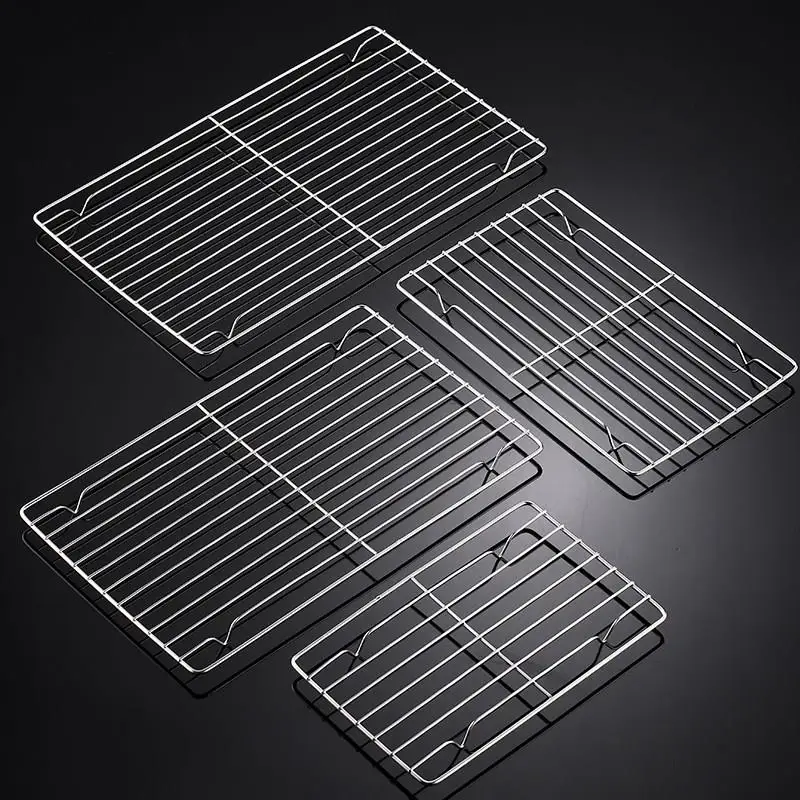 

Утолщенная решетка для гриля из нержавеющей стали с подставкой, противень для выпечки, сетчатая решетка-фильтр, квадратная форма для охлаждения хлеба и кексов, для кемпинга на открытом воздухе
