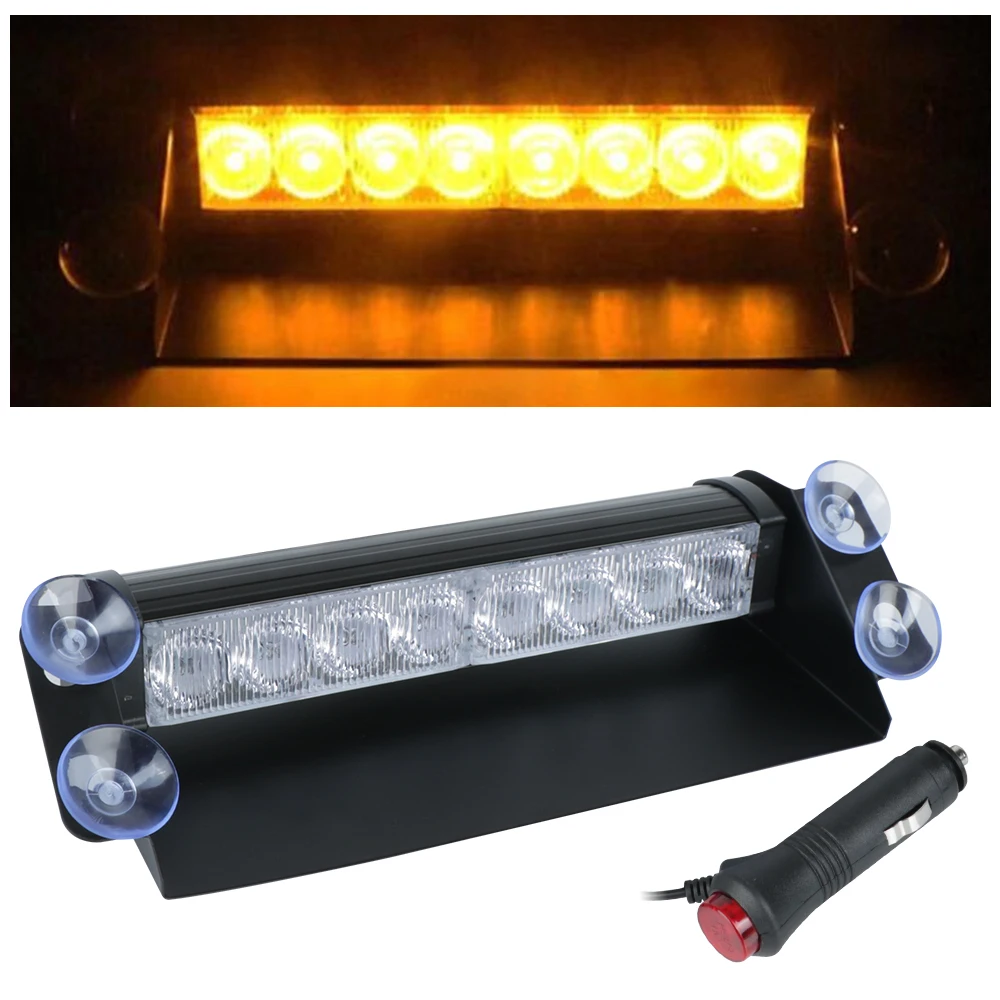 Car Truck Emergency Flasher 8 LEDs 3 Flashing Modes Dash Strobe Warning Light 12V Day Running Flash Led Police Lights