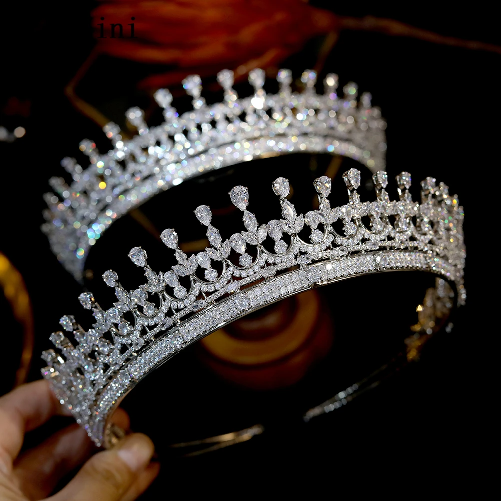 JaneVini Fashion Luxury Cubic Zirconia Crystal Bridal Crowns Tiaras Gold Silver Diadem for Women Bride Wedding Hair Accessories