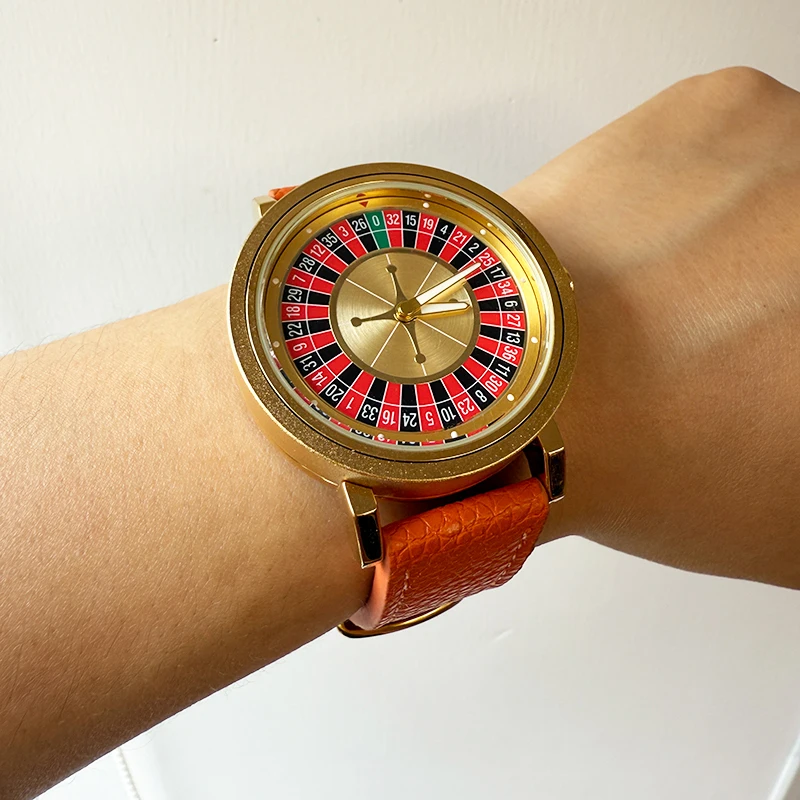 Relogio Masculino Rotating Roulette Watch for Men Gold Luxury Quartz Watch Casino Design Spinning Dial Leather Strap Reloj Hombr