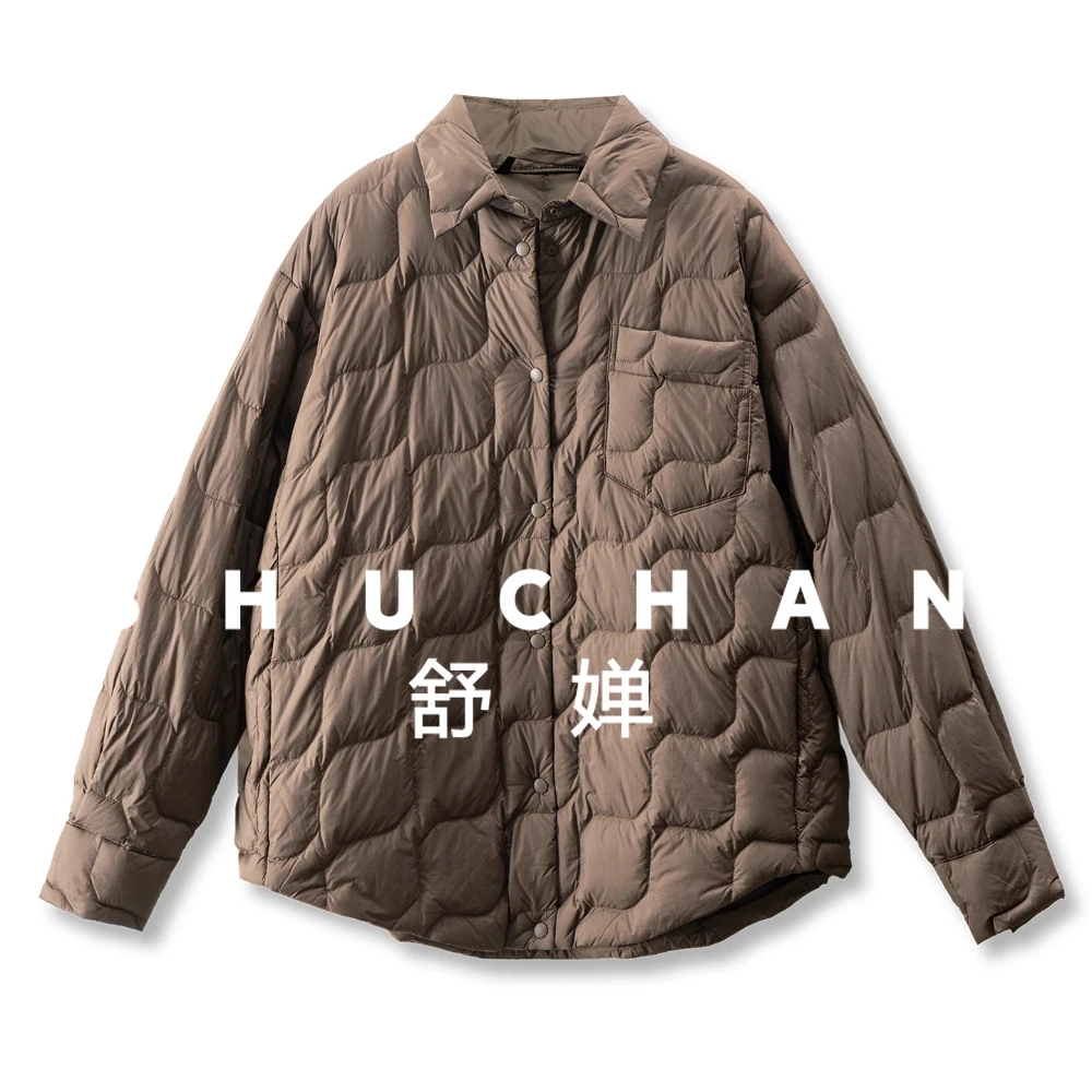 رقيقة خفيفة ودافئة بدون وزن، موجة فرنسية المعين مبطن 90 قميص مخملي بياقة أسفل سترة نسائية 39I7 #1