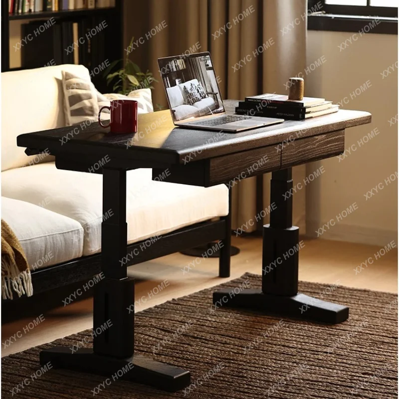 XXWabi Sand Wind Black All Solid Wood Intelligent Electric Lifting Coffee Table Dual-purpose Multifunctional Computer Desk