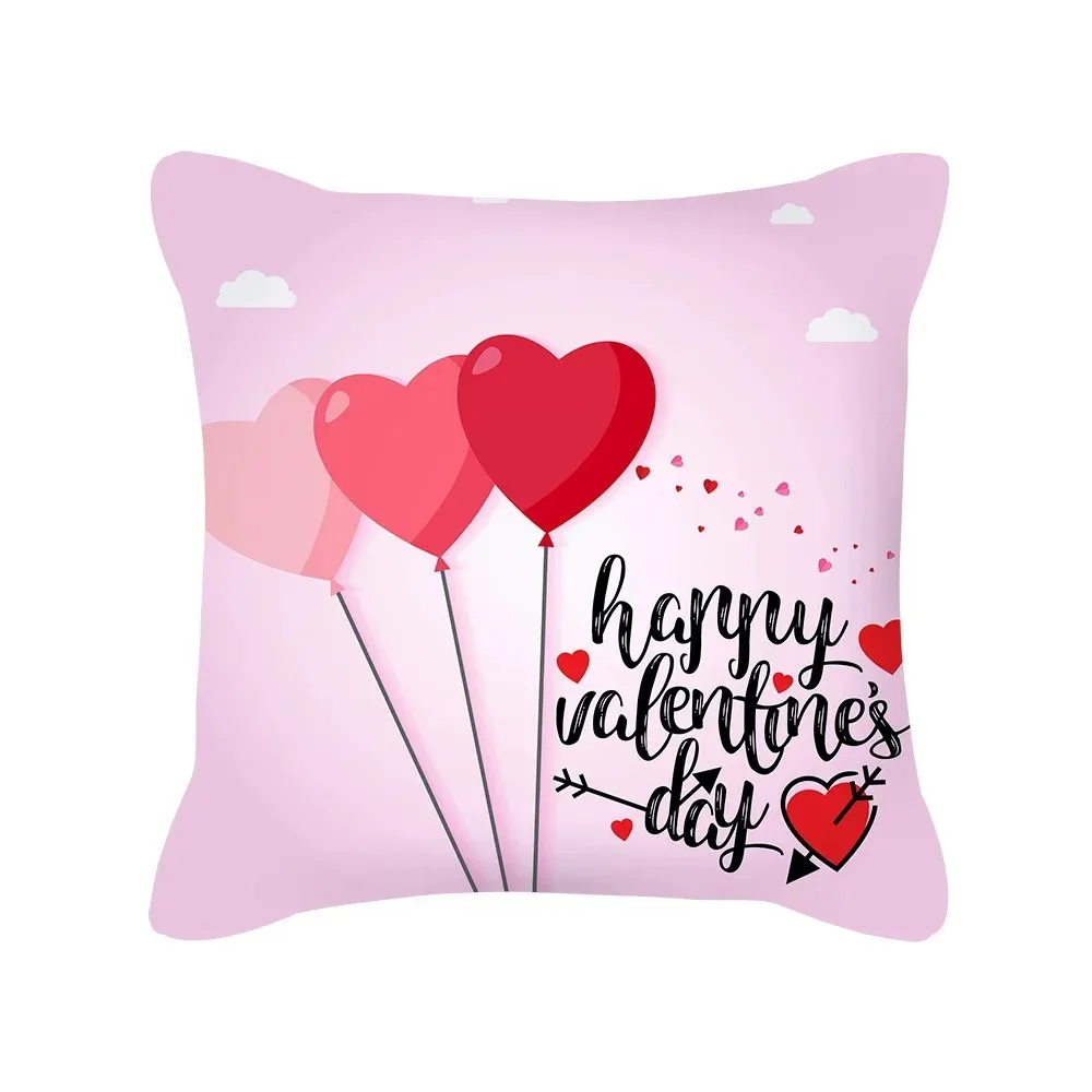 

Pink Valentine Day Heart Balloon Pillow Cover 2D Flat Printed Peach Skin Cushion Case for Sofa Bed Romantic Couple Home Decor