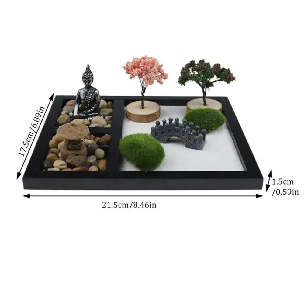 Mini Zen Garden Kit with Buddha Figurine, Desktop Sand Table for Office Desk Home Decor, Meditation & Stress Relief Crafts - view 2