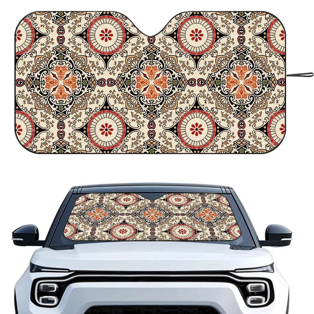 

Snycler Boho Carpet Pattern Car Sunshade Curtains Heat-insulating Aluminum Suction Cup Blocks UV Rays Car Sun Visor Protector