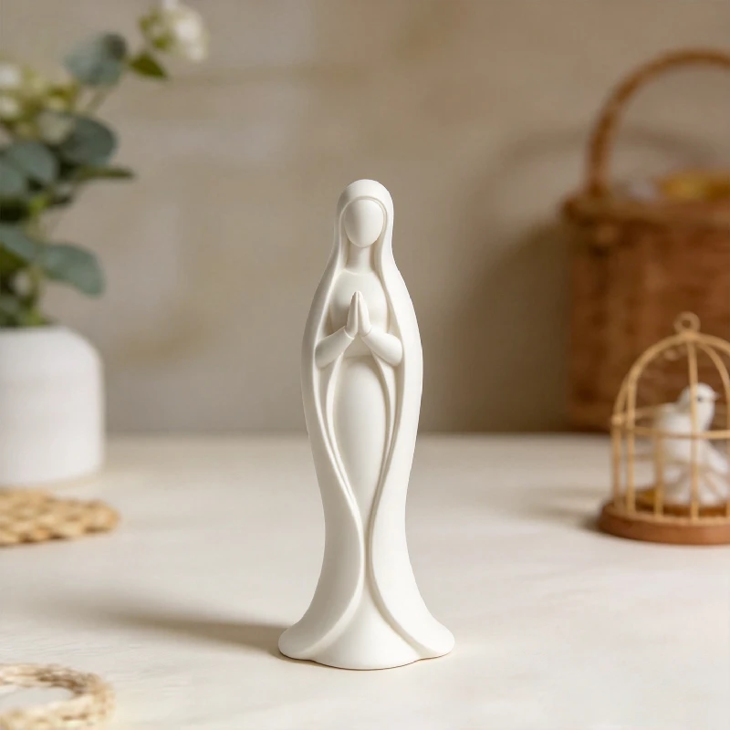 Long Robe Our Lady Statue 3D Print Faceless Blessed Virgin Figurine Elegant Tabletop Ornament For Prayer Space Table Shelf Decor