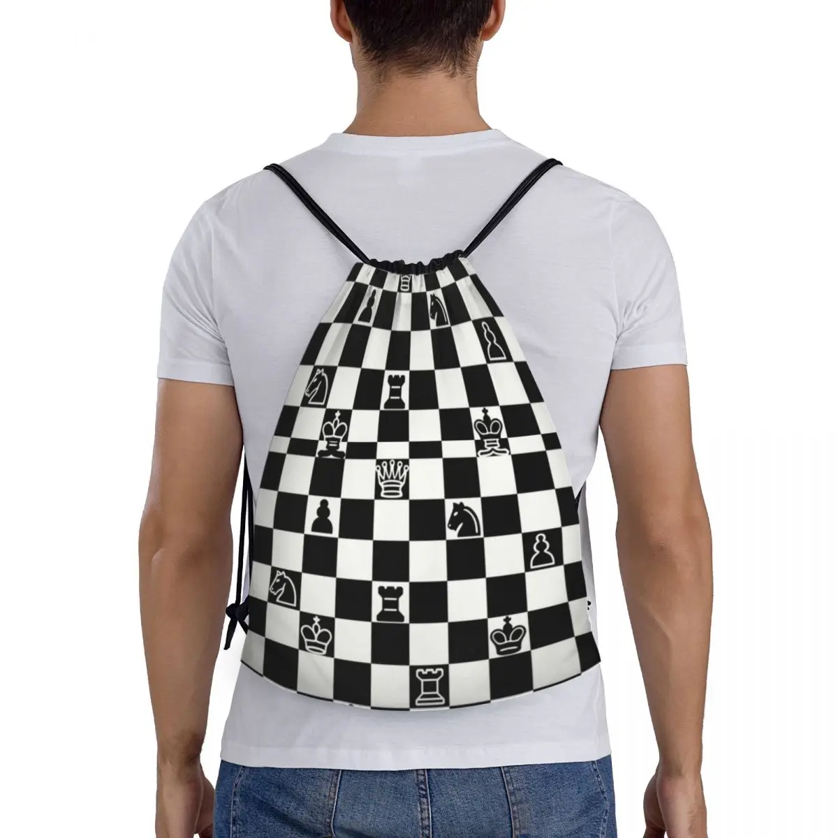 Sacos De Cordão De Xadrez Personalizado para Homens e Mulheres, Jogo De Xadrez Leve, Mochila De Armazenamento De Ginásio De Esportes, Moda