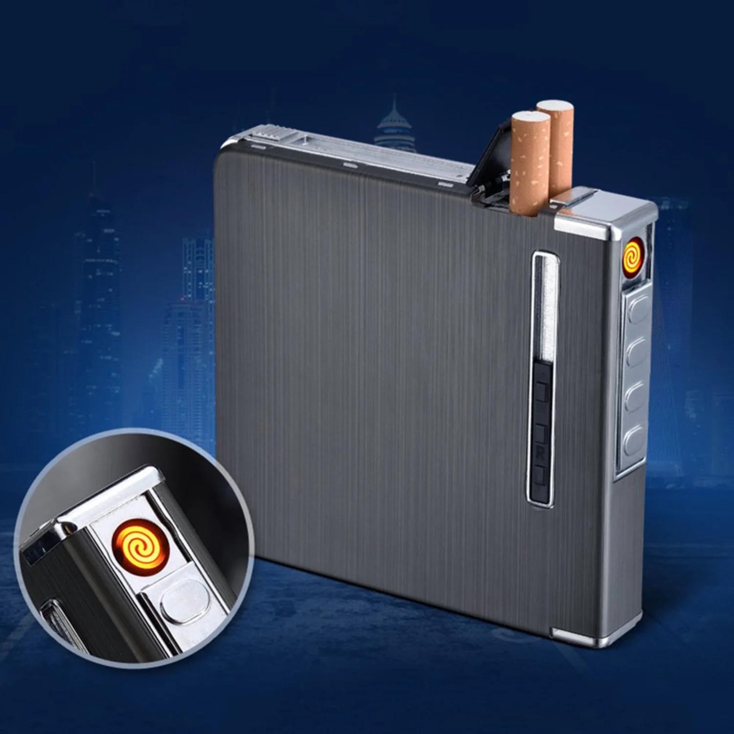 

20 Loaded Cigarette Case Dispenser Tobacco Storage Box Holder Windproof Lighter(Silver) Honest torch lighter Lighter belt Pipe