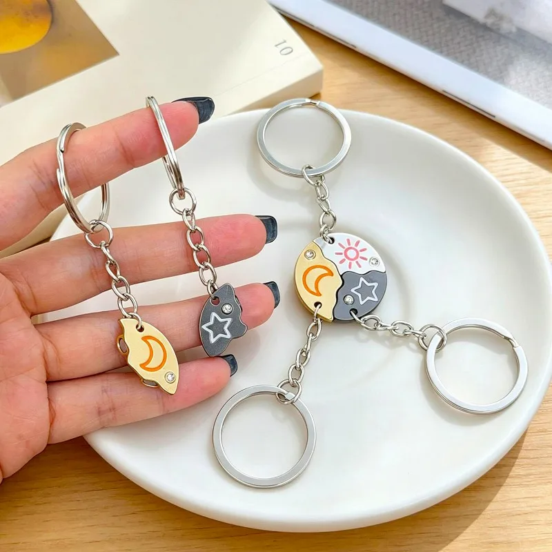 3Pcs/set Creative Magnetic Sun Moon Stars Keychains Gifts Keyrings Women Men Sun Moon and Star Stitching Best Friend Gifts