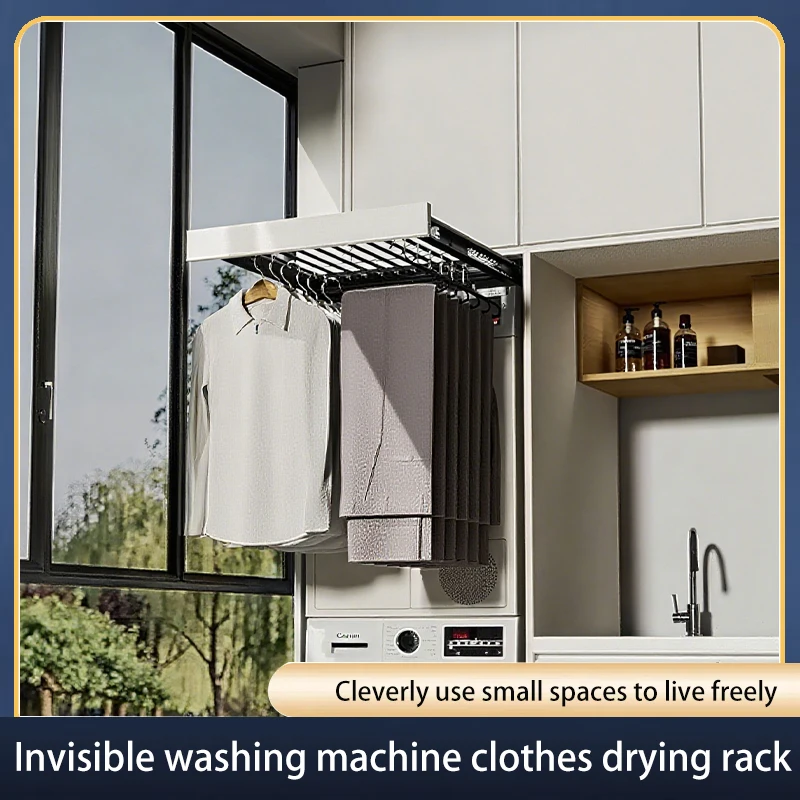

SSOUIM Concealed Retractable Pull Out Clothes Rack With Pants Hanger Storage Slide Rail Damping For Above Washer Balcony