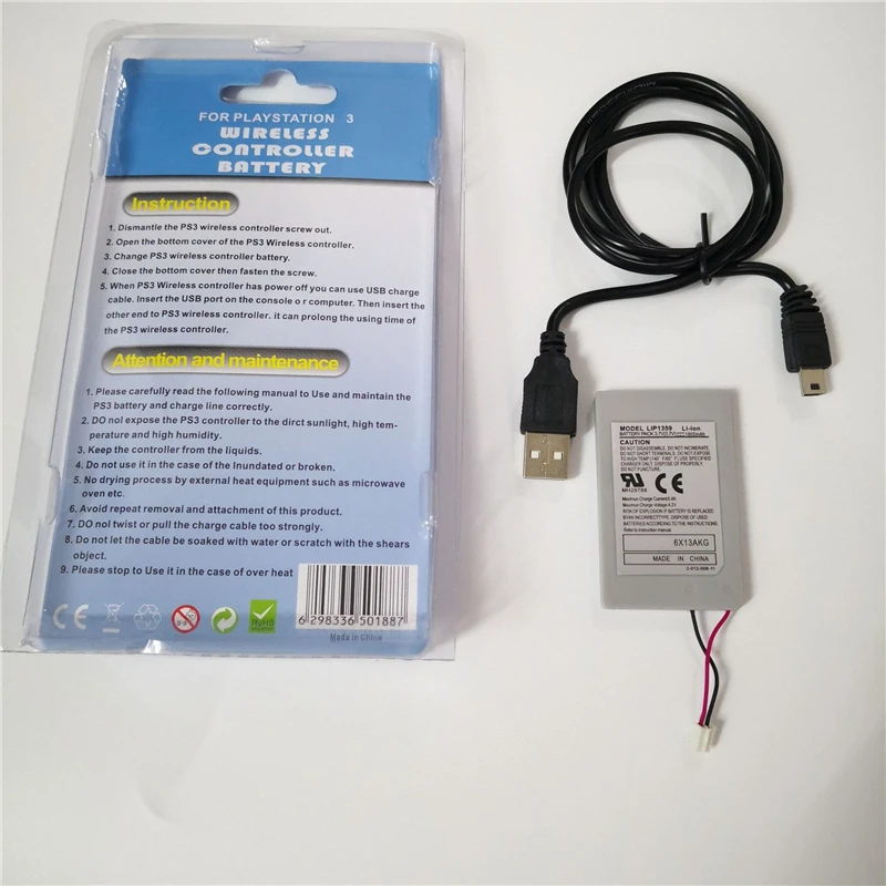 1800mAh LIP1359 Rechargeable Battery Pack+USB Cable for Sony Playstation 3 PS3 Dualshock 3 Wireless Controller CECHZC2E CECHZC2U