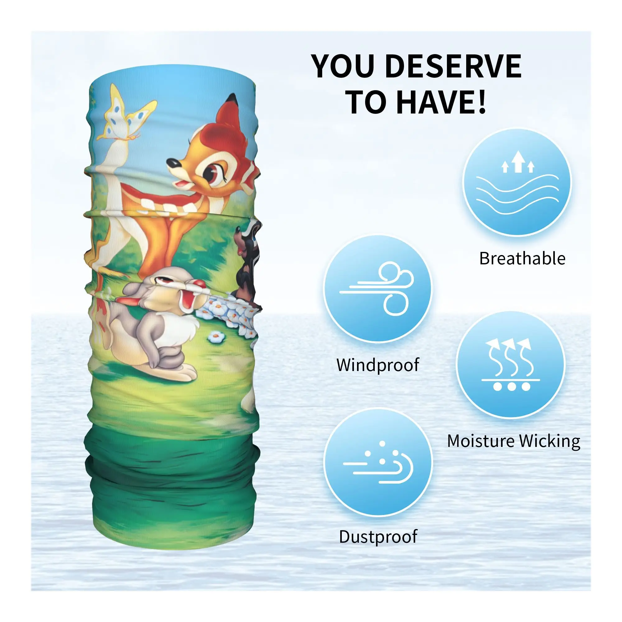 Custom Bambi Winter Headband Neck Warmer Women Men Hiking Camping Tube Scarf Kawaii Cartoon Anime Face Bandana Gaiter