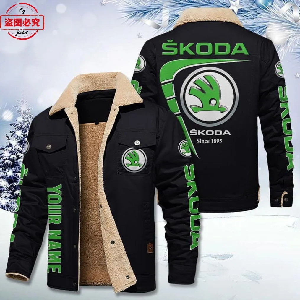 Skoda car logo racing suit men's fleece winter jacket WRS rally Skoda team uniform