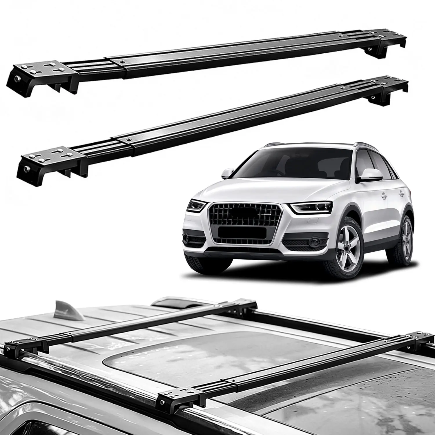 Fits AUDI Q3 2012-2018 Roof Rack Cross Bars, Silent Telescopic, Heavy Duty Carrier, Anti-Theft Lock, Easy Install