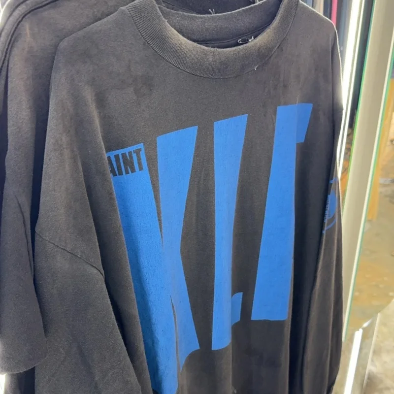 

Autumn Black Saint T-shirt Klf Printed High Street Retro Do Old Long Sleeved Tshirt Men Women Tops Tee Loose Cotton Base Shirt