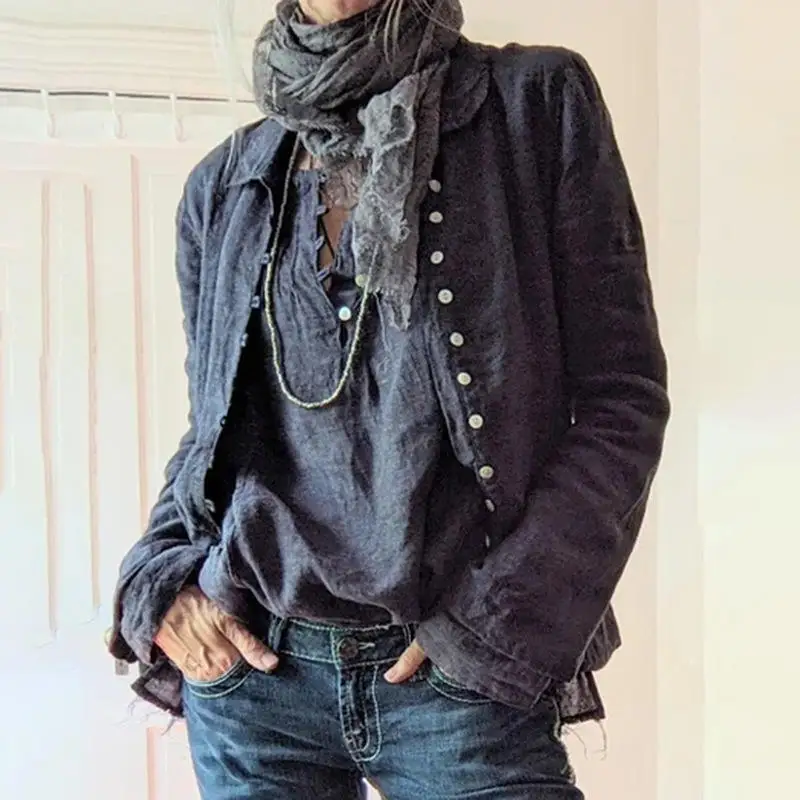 

2025 Spring Street Sle Women's Long Sve Pure Color Button up irt Independent Station Knitwear Casual Street Faion