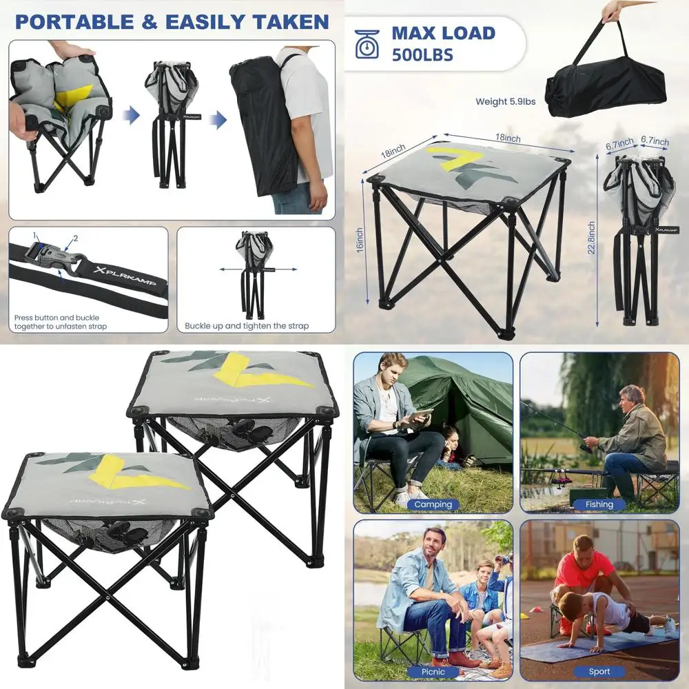 

Padded Camping Stool, 18 Inch Oversized Camping Foot Rest, 500lb Camping Chairs Outdoor Footstool Portable Camping Ottoman for C