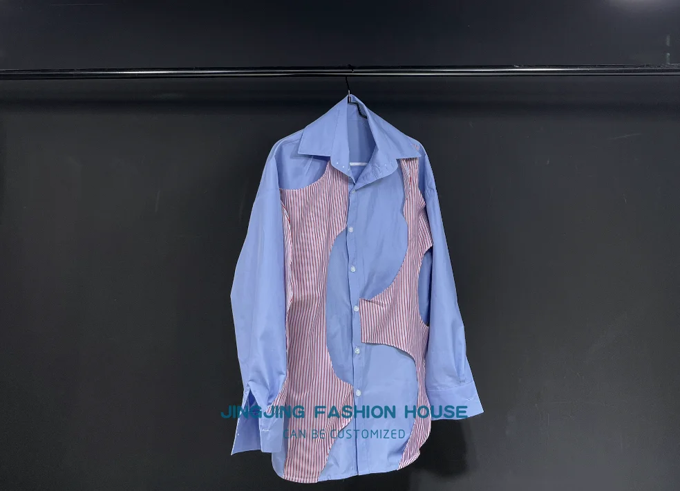 Autumn and winter new high-neck summer blue striped shirt 2023 new vintage style wind salt cardigan shirt loose