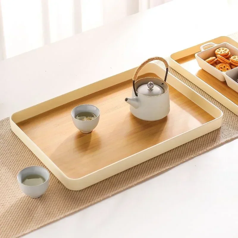 Bamboo Tray Diamine Japanese Dinner Plate Imitation Bamboo Pattern Tea Tray Plastic Storage Tray Thickened Fall-proof Tray